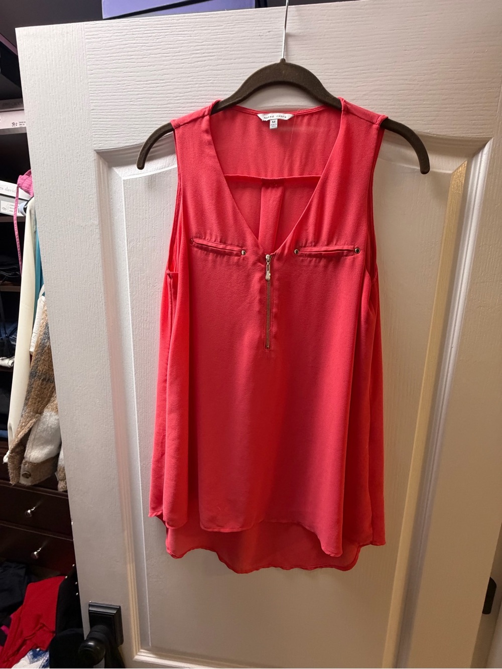 Naked Zebra Coral Zip-Front Sleeveless Camisole